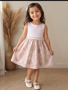 Girls Pink Floral Lace Party Dress | Sleeveless | Size 4T | Special Occasion